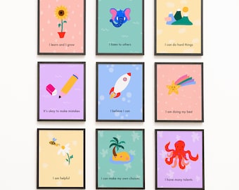 9x carteles de afirmación positiva en el aula, arte de pared imprimible, aula de decoración de pared, descarga digital, citas positivas, profesor imprimible