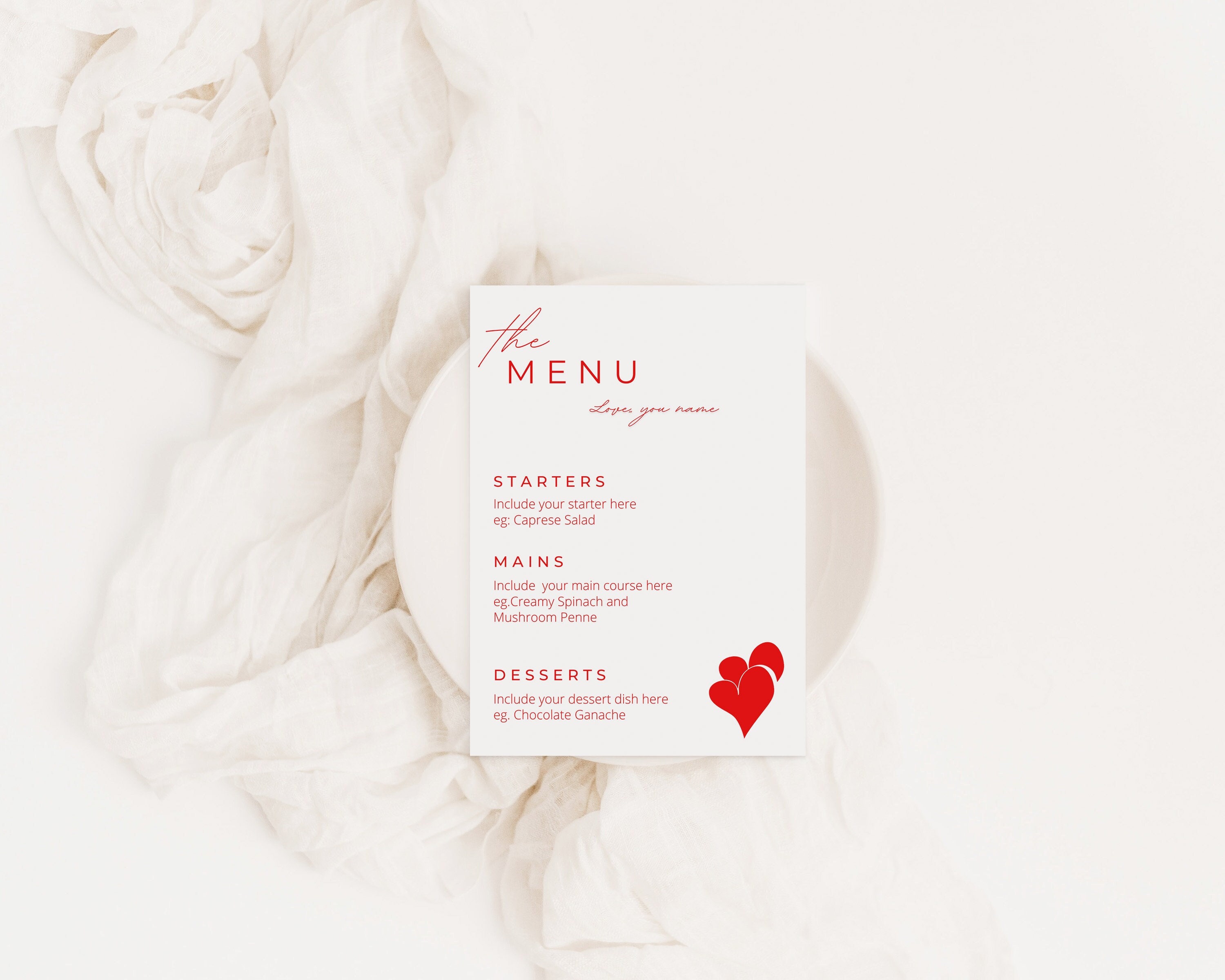 Valentines Day Menu Template Digital Editable Menu Card Minimalist Red ...