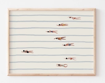 Schwimmbad Kunstdruck: Minimalistische kleine Schwimmer Wandkunst