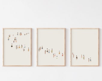 Shoreline Art Print Set: Minimalist Beach People Triptych