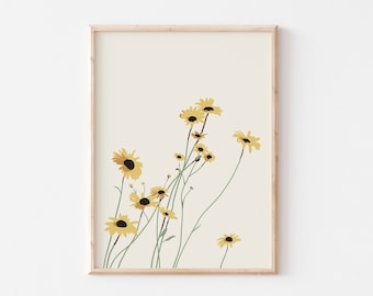 Yellow Wildflower Print, Floral Nursery Decor, Wildflower Art, Nursery Wall Art, Modern Flower Art, Simple Wildflower Print