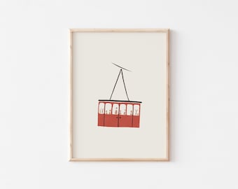 Ski Lift Print, Minimalist Prints, Skiing Print, Skier Artwork, Ski Gondola Wall Art, Ski Lodge Art