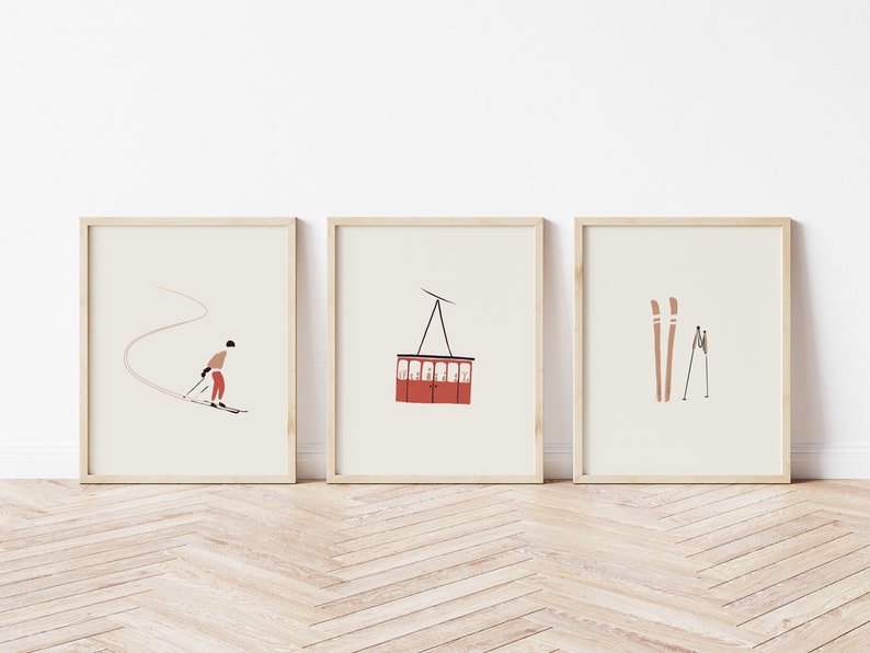 Skiing Art Print Set: Modern Winter Sports Triptych