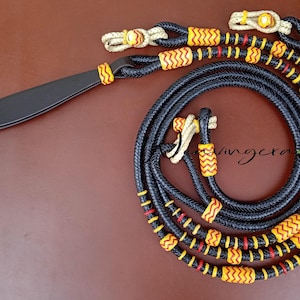 WeavingCraft Handmade leather romal reins custom braided reins Horse riding ranch rope equestrian Black Romal Reins Raw Hide Leather 320