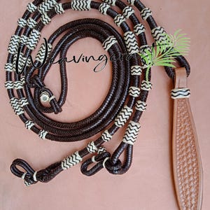 WeavingCraft Handmade leather romal reins custom braided reins Horse riding ranch rope equestrian Brown Romal Reins, Raw Hide Leather WC70