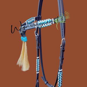Tête De Bride Western En Cuir RSI - Modèle Futurity Knot Browband Avec Gland En Crins Naturels - Noir, Taille Plein
