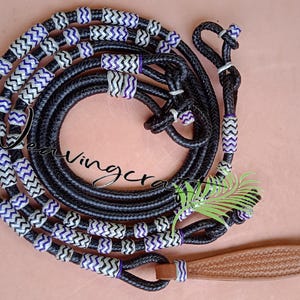 WeancingCraft Romal Zügel aus weichem Leder geflochtene Zügel schwarz weiß SRM321