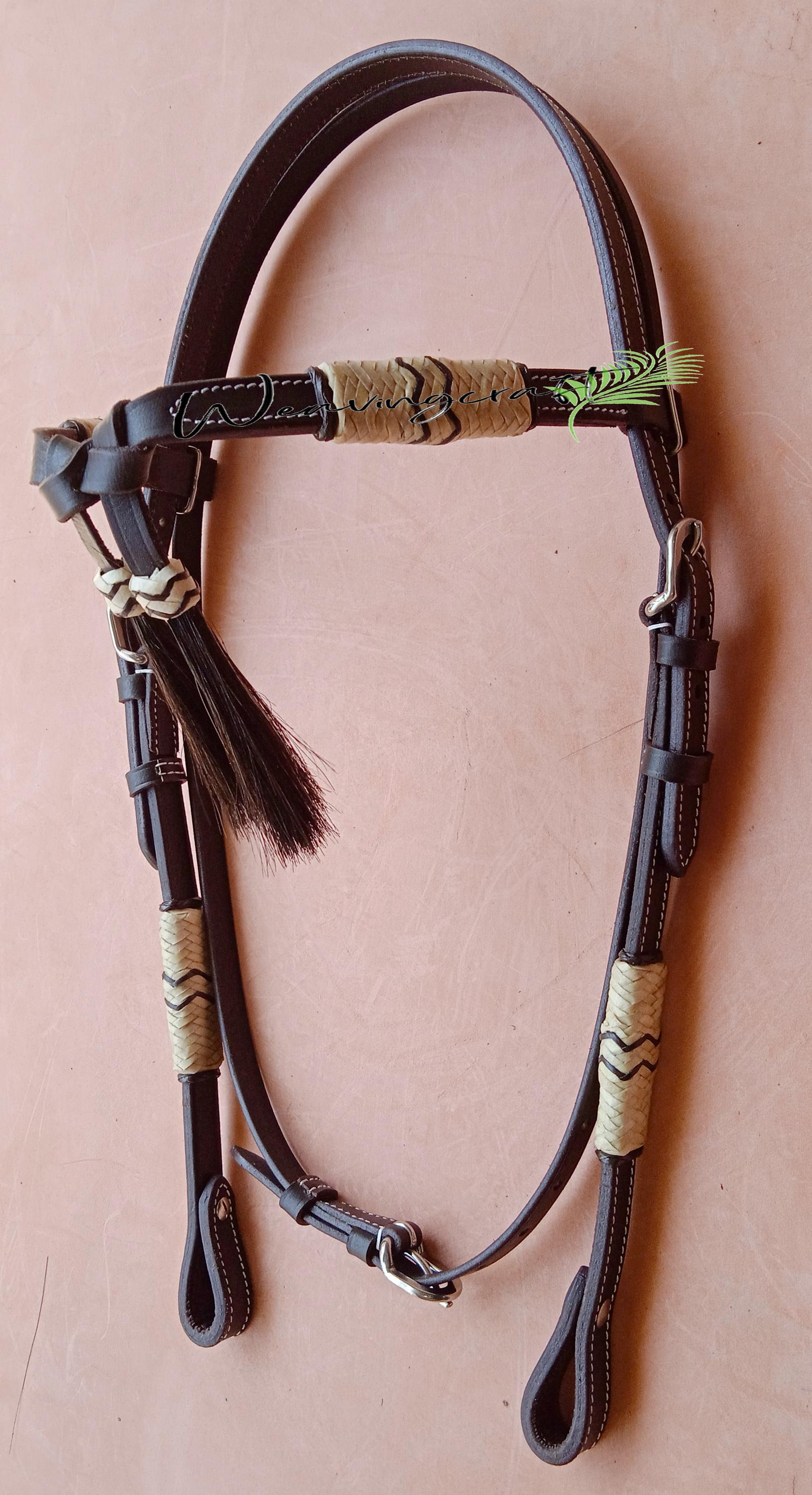 Western Naturel Cuir Rawhide Tressé Split Rênes & Têtière Avec Gland