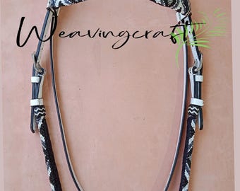 WeavingCraft Flätat Rawhide Western-träns: Vitt läder, full storlek HS560