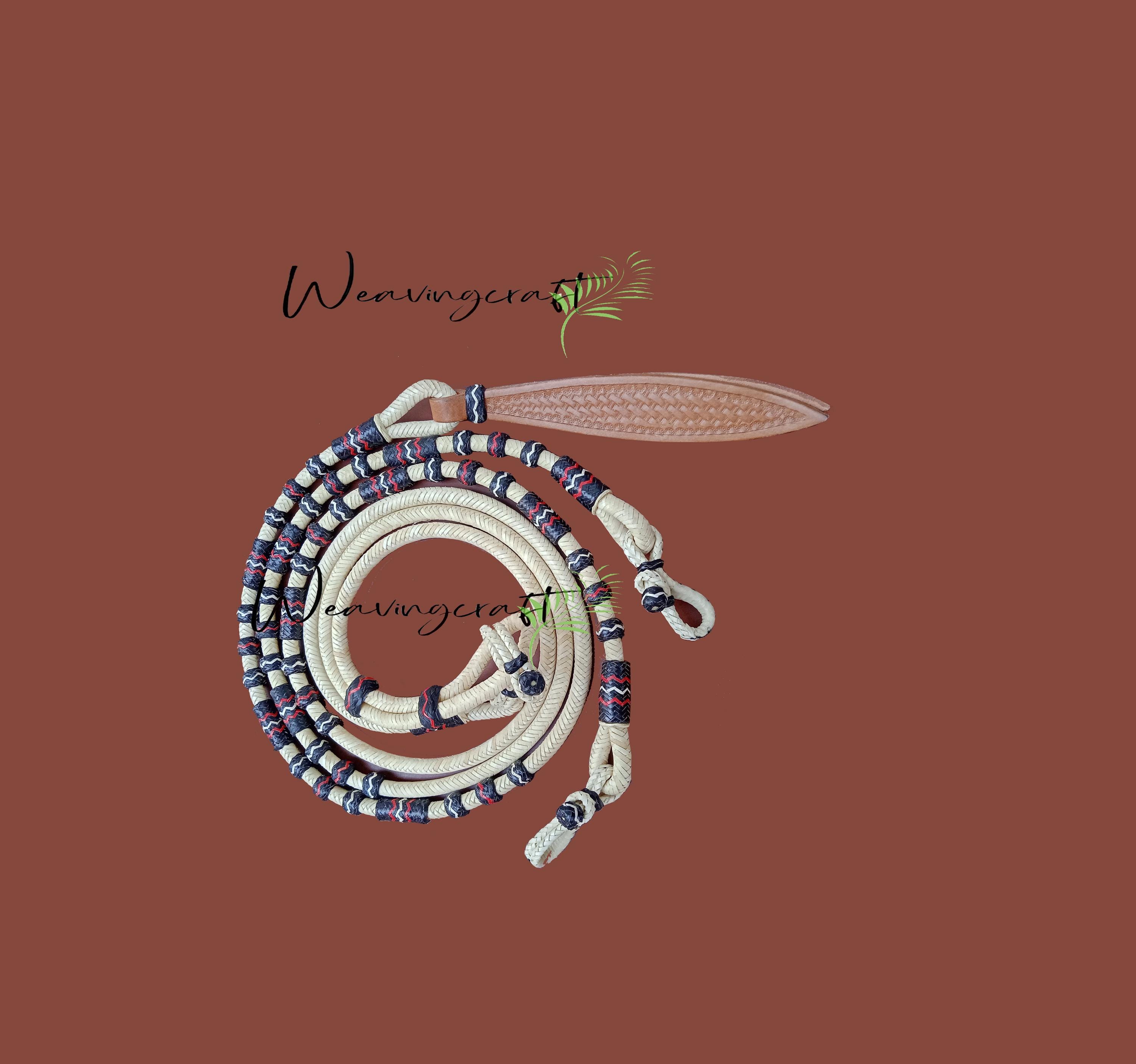 WeavingCraft Rênes Romal en cuir tressé faites main
