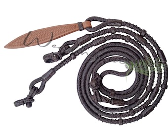 WeavingCraft Rênes romal en cuir faites à la main, rênes tressées sur mesure, corde de ranch d&#39;équitation, rênes romal équestres, cuir brut WC318