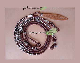 WeavingCraft Rênes romal en cuir faites main, rênes tressées personnalisées équitation ranch corde équestre cerisier Rênes Romal, cuir brut WC177