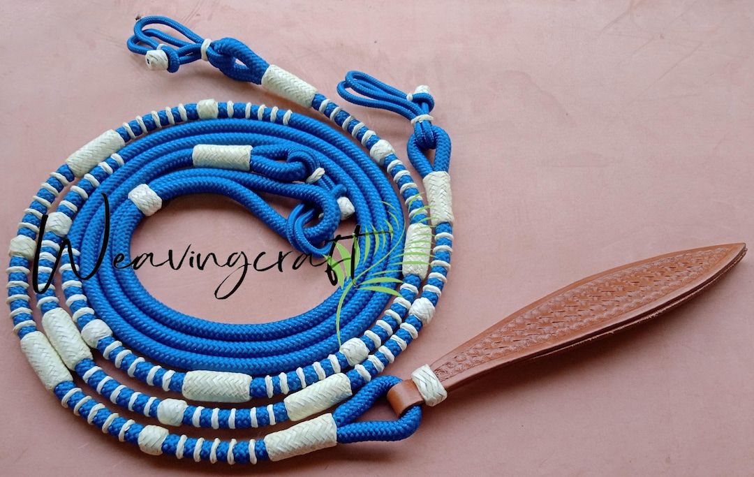 Handmade Rawhide Rope Weavingcraft Hand Braided Turquoise Nylon Ranch Rope Reins: Rawhide ...
