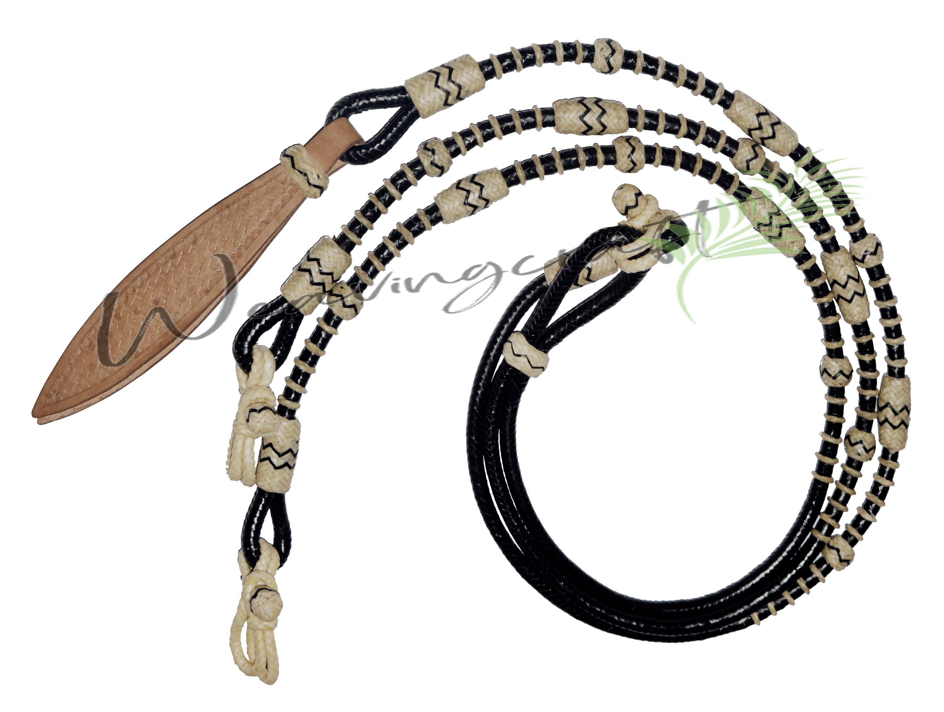 Weavingcraft Handmade Braided Leather Romal Reins: Black Equestrian ...