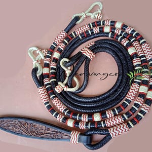 WeavingCraft Handmade leather romal reins custom braided reins Horse riding ranch rope equestrian Black Romal Reins Raw Hide Leather 311