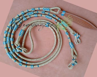 Rênes romal en cuir faites main, tissage artisanal, rênes tressées sur mesure, équitation ranch, rênes équestres Romal, cuir brut WC175