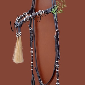 Braided Rawhide Western Headstall Bridle: Futurity Knot Browband, Full Size