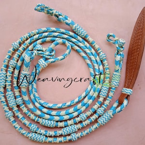 WeavingCraft Handmade leather romal reins custom braided reins Horse riding ranch rope equestrian Turquoise Romal Reins Raw Hide Leather 174