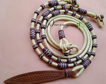 WeavingCraft Hästtyglar Handgjorda råhudläder Romel Romal tyglar: Flätad ridrep för ranchbruk