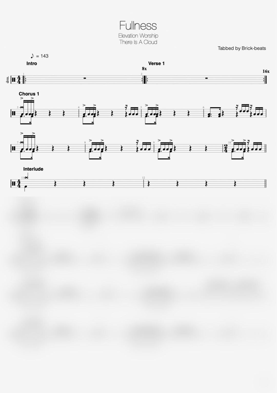 Elevation Worship Fullness Drums Transcription Etsy