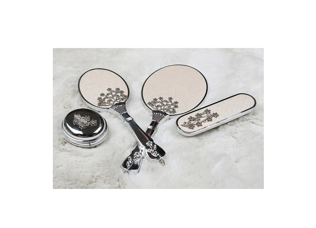 Ecru Brush and Mirror Set,brush and Mirror Comb,dresuar Set,bridal Make