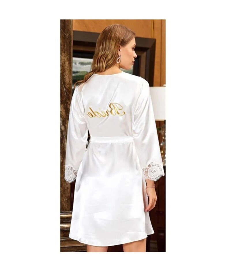 Ecru Bridal Satin Robe and Nightgown Set,short Nightgown,valentine's