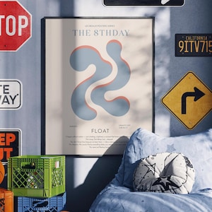 Impression d'art abstrait bleu et corail • Décoration minimaliste moderne (téléchargement numérique)