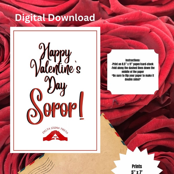 Printable Valentines Day Card for Delta Sigma Theta Instant Download Greeting Card for Sorority Sister 1913 Red and White Note Cards PDF