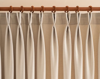 Double Pinch Pleated Linen Curtains, 25 Colors, Modern Living Room Curtains.