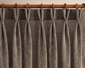 Pinch Pleated Heavy Linen Curtain 6 Colors,  Custom Linen Drapes for Living Room with Double Pleated or Pencil Pleated Options.