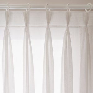 White French Pleated Sheer Curtains, 4 Colors. Triple Pleated Voile Drapery.