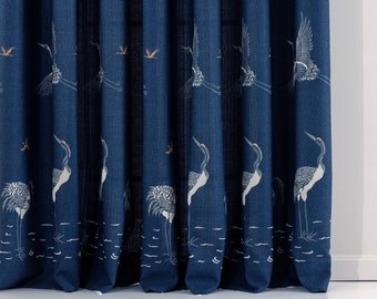 Bird Embroidered Curtains 5 Colors, Crane Bird Pattern Custom Made Curtains, Living room, and Bedroom Curtain Panels.