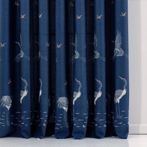 Bird Embroidered Curtains 5 Colors, Crane Bird Pattern Custom Made Curtains, Living room, and Bedroom Curtain Panels.