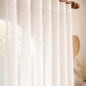 Cortinas de lino - Cortinas transparentes con pliegues ondulados, paneles hechos a medida para dormitorio y sala de estar.