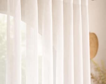 Linen Curtains - Sheer Ripple Fold Curtain Custom Made Panels For Bedroom & Living Room.