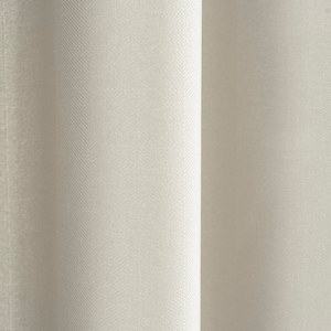 May include: Close-up of a white curtain with a subtle herringbone pattern. The fabric has a smooth, slightly textured surface.