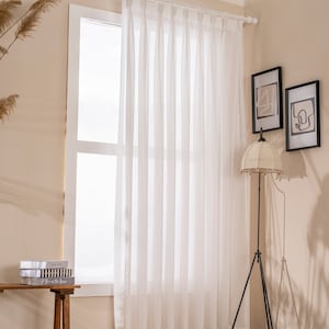 White Linen Herringbone Cafe Curtain: Triple Pleated Sheer Voile