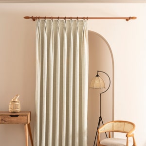 Triple French Pleated, Extra Wide Luxury White Linen Curtain. Soft Colors,  Custom Curtains for Living Room And Modern Bed Room.
