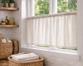 Cortinas de lino estilo cafetería Faldón transparente para fregadero de cocina - Cortina corta con bolsillo para barra, tamaño personalizado