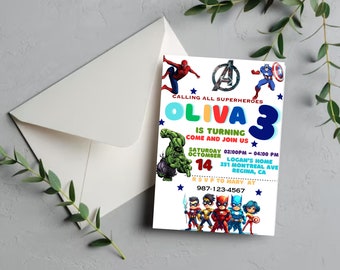 Superheroes Birthday Invitation Invite Instant Download Template Editable Printable Heroes Birthday Invite, kid birthday