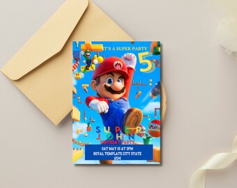 Editable Mario Birthday Invitation, Luigi Birthday Invite, Canva Digital Printable, Digital Instant Download, Mario Birthday Invite for Kids