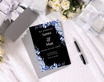Announcement Card, Invitation Card, Wedding Invitation Card, Editable Instant Download Black And Blue Wedding Invitation Set, Printable Card