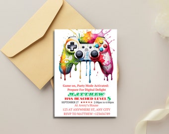 Video Game Party Invitation, EDITABLE Level Up Birthday Invite, Blue Neon Glow Invite, Gamer Boy Template, Arcade Party, Family Night