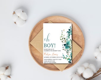 Oh Boy Baby Shower Invitation, Boy Baby Shower, Eucalyptus Baby Shower Invite, Greenery Baby Shower, Editable Baby Shower Template