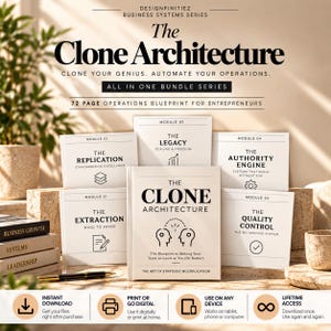 Könnte beinhalten: Ein 72-seitiger Betriebsleitfaden mit dem Titel The Clone Architecture, der mehrere Module wie The Extraction, The Replication, The Legacy, The Authority Engine und The Quality Control enthält. Das Paket umfasst Text, Symbole und Geschäftssystemanleitungen.