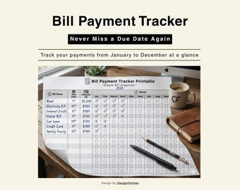 Minimalist Bill Payment Tracker, Annual Expense Organizer, Finance Planner Insert (PDF)