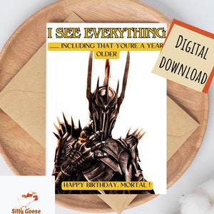 Cartão de aniversário para impressão do SdA - Cartão inspirado no SdA - Cartão engraçado de Sauron - Cartão de aniversário para impressão em casa - Cartão de aniversário do Senhor dos Anéis
