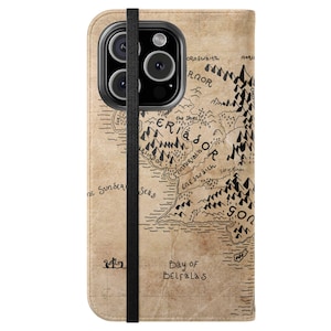 Funda vegana con tapa de mapa de la Tierra Media para iPhone y Samsung Galaxy - Funda tipo cartera estilo vintage de ESDLA - Regalos para fans de ESDLA - Regalos para frikis