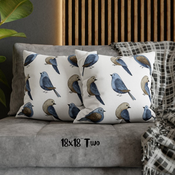 Blue Cushion Covers Bird Pillow Cover Decorative Pillows Home Decor Bird Pillowcase Cushion Cover Set Bird Lover Gift Blue Decor Pillowcases