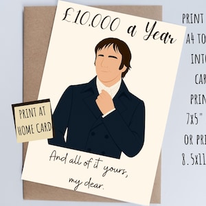 Carte drôle d'orgueil et de préjugés - carte numérique M. Darcy - Jane Austen imprimable - carte littéraire romantique pour elle - carte d'anniversaire de M. Darcy